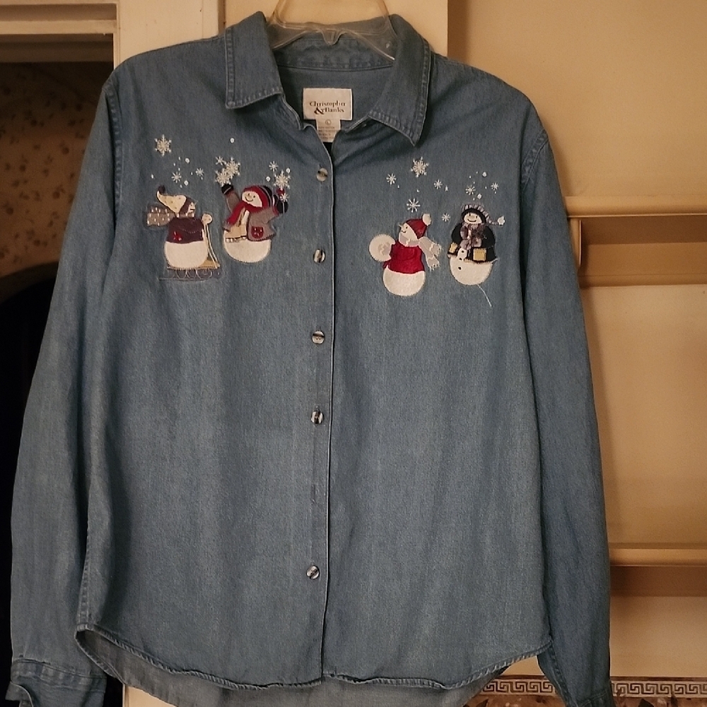 Christopher & Banks Snowman Denim Shirt